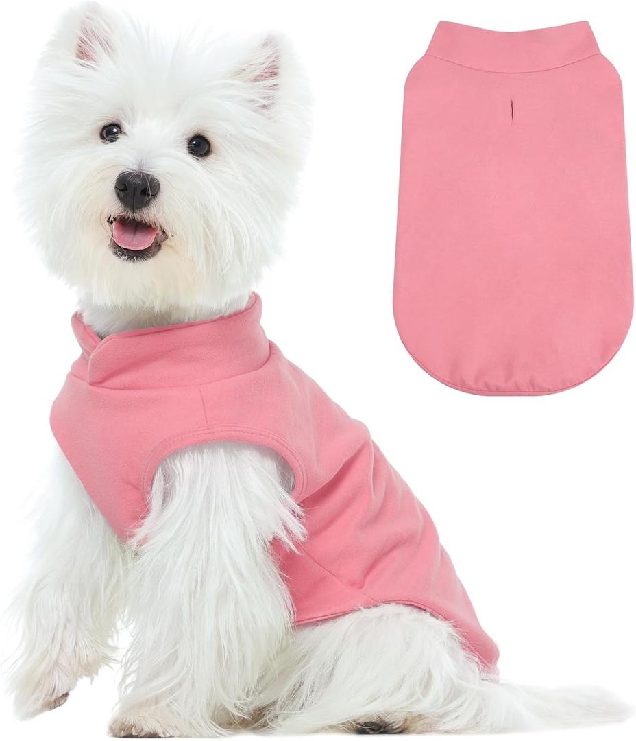 FUAMEY Dog Fleece Vest for Small Dogs,Warm Stretchy Dog Sweatshirts Pullover with Leash Hole Dogs Sweater Soft Pet Turtleneck Cozy Pet Vest Lightweight Sleeveless Pink XS