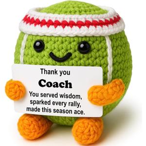 Coach Mini Crochet Tennis Ball Plush with Story Card, Handmade 810cm, Year-End Thank-You, Stocking Stuffer, Secret Santa, Team Desk Dcor