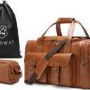 Zeroway PU Leather Travel Duffel Bag with Toiletry Dopp Kit and Laundry Bag, Weekender Overnight bag Luggage Carry-On Bag with Shoe Pouch for Men or Women Brown (21.65"L x 9.84"W x 11.8"H)