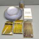 Rubtlamp 175 Pcs Plastic Dinnerware Set (25 Guests), Clear And Gold Plastic Plates, Hammered Party Plates Include Dinner Platos, Dessert Platos, Cups, Gold Cutlery Set And Napkins for Party