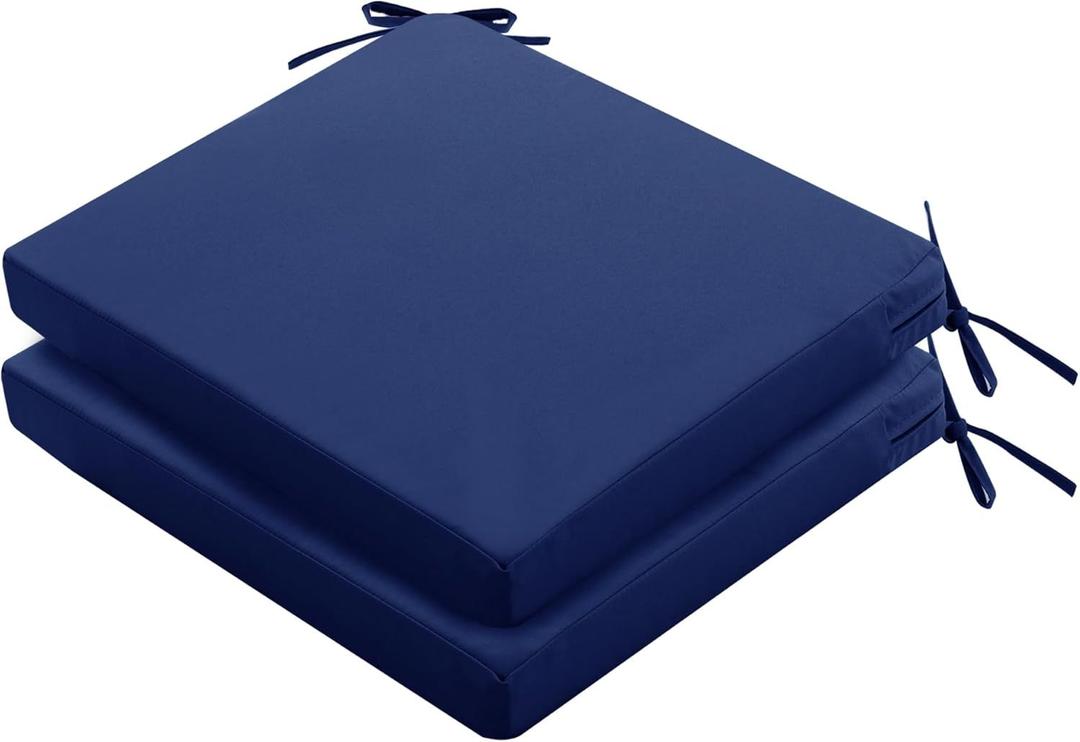 Outdoor Chair Cushions Set of 2: Waterproof & Fade Resistant Seat Cushion for Patio Furniture - 19 x 19 x 2 Inch Chair Pads with Ties and Hidden Zipper - Patio Chair Cushion Replacement, Navy Blue