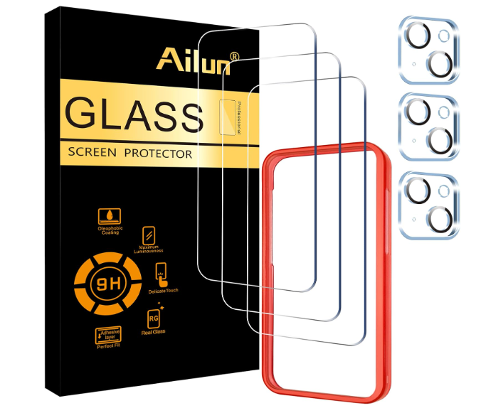 Ailun 3 Pack Screen Protector for iPhone 15 Pro [6.1 inch] + 3 Pack Camera Lens Protector with Installation Frame,Case Friendly Tempered Glass Film,[9H Hardness]  HD