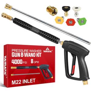 YAMATIC Pressure Washer Gun and Wand with 5 Spray Nozzles, M22-14mm & M22-15mm Fitting Replacement for Ryobi, Karcher, Greenworks, Craftsman, Troy bilt Power Washers, 4000 PSI