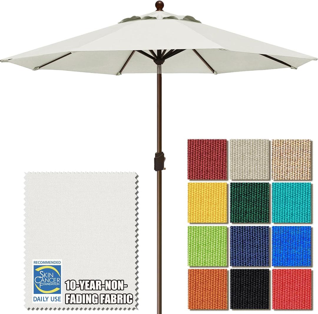 EliteShade USA 10-Year-Non-Fading 9Ft Market Patio Umbrella, UPF 50+ UV Protection Performance Sun Umbrella, Heavy Duty Commercial Grade Outdoor Table Umbrella with Crank & Tilt, Windproof Vented Top for Garden, Pool, Deck and Outdoor Playsets, White