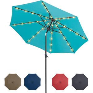 Tempera 10ft Patio Solar Powered LED Lighted Market Outdoor Table Umbrella with Push Button Tilt and Crank, with Sturdy Pole&Fade resistant canopy,Easy to set, Turquoise