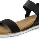 DREAM PAIRS Womens Espadrilles Ankle Stretch Elastic Strap Open Toe Wedges Flats Sandals, Black Suede,  5