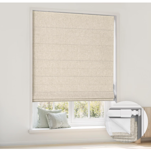 LazBlinds No Drill Cordless Roman Shades, 34'' W x 64'' H, Beige, 2 Pack