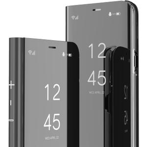 LEMAXELERS Case for iPhone 15 Pro Max - Slim Mirror Design Clear View Flip Bookstyle Ultra Slim Protective Case with Kickstand - Black