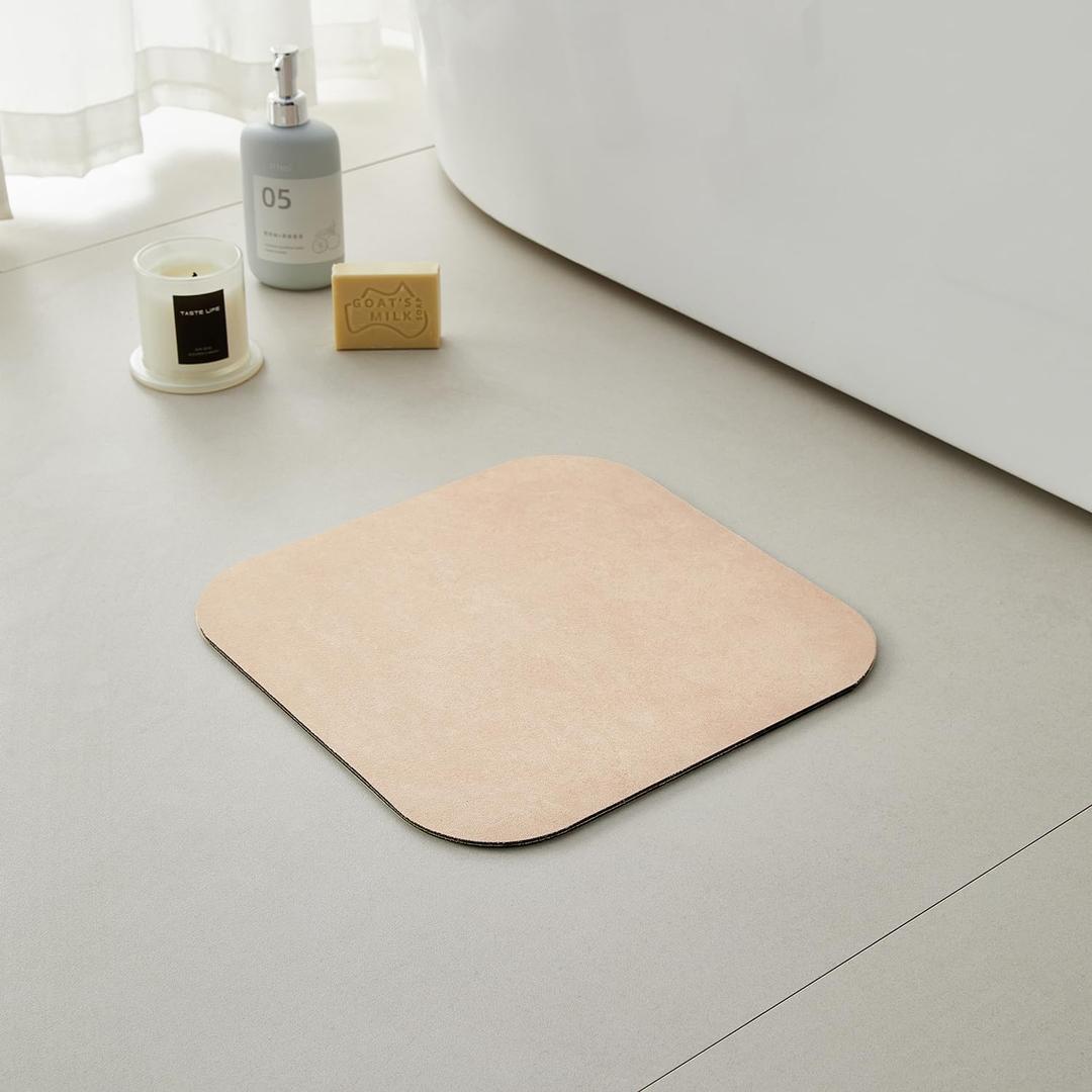 TYUU Small Bathroom Mat Quick Dry, Bathroom Rugs Non Slip Washable Thin Absorbent Bath Mat Fits Under Door Bathroom Floor Mat Perfect for Bath, Shower, or Sink 12"x12"/1'x1‘ Beige