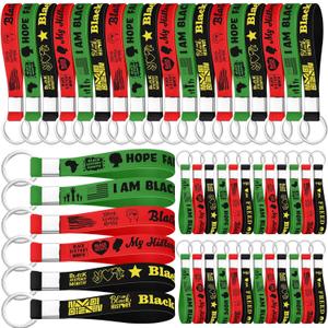 96 Pcs Black History Month Party Gifts Bulk Black History Month Favors Stuffers Silicone Keychains Keyrings Freedom Day Decorations American African Celebration Party Supplies