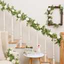 Dolicer 2Pcs 13Ft Artificial Eucalyptus Garlands with Flowers - 8 Roses, Faux Floral Greenery Garlands Fake Flowers Vines for Wedding Table Centerpieces Arch Party Ceremony Backdrop Decor (White)