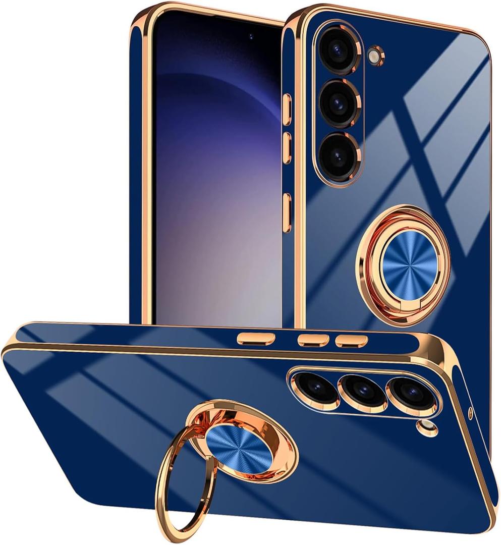 Tnarru Designed for Samsung Galaxy S23 Plus Case with Ring Stand, Support Magnetic Car Mount Rotating Finger Holder Soft TPU Cover Plating Edge Slim Phone Case for Galaxy S23+ Plus Blue