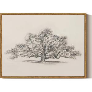 ARPEOTCY Framed Canvas Wall Art, Vintage Wall Decor, Retro Sketch Tree of Life Pictures for Bedroom Bathroom Living Room, Rustic Cottagecore Farmhouse Black White Neutral Decorations, 12x16inch