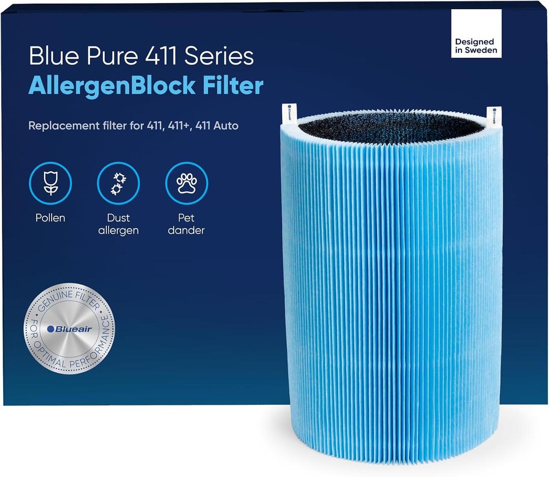 Blueair Blue Pure 411 Series AllergenBlock Filter, Genuine Replacement, Blue Pure 411 Auto Series AllergenBlock Filter Fits 411, 411+ and 411Auto