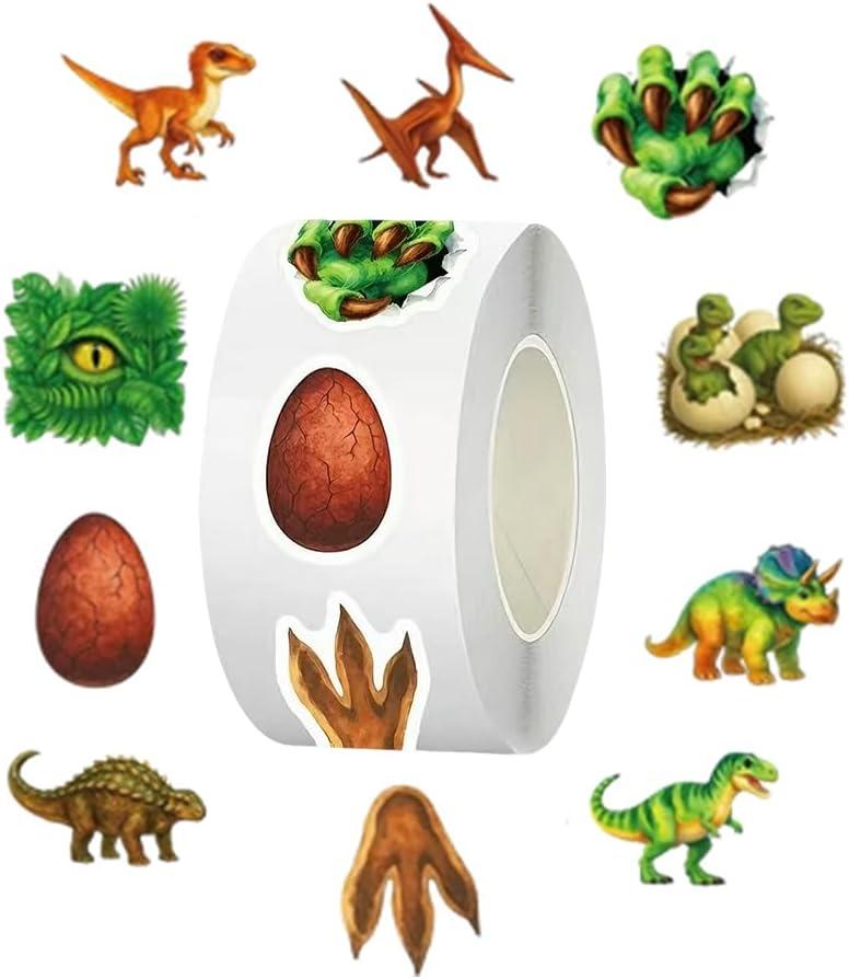 500 Pieces 1-Inch 10 Patterns Dinosaur Stickers Self Adhesive Seals for Water Bottle Laptop Craft Luggage Skateboard Scrapbooking Multi Decors