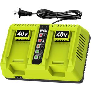 Dual Port OP401 Fast Charger Compatible with Ryobi 40V Battery OP4015 OP4026 OP4050 OP4060 Replacement Ryobi Charger 40V