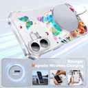 PIXIU Case for iPhone 16 Compatible with Magsafe, Laser Glossy Pattern,Cute Curly Wave Clear TPU Bumper Military Grade Drop tection Phone Cover for Women/Girls -Butterfly/Floral