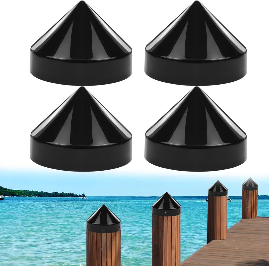 JYINCPED 9 Inch Cone Pylon Cap for Marine Dock,Coned Piling Caps for Dock Post Pole Pipe Head,Dock Pylon Cover Caps for Marine Boat, Floating Docks, Piers,Black , 6 Pc