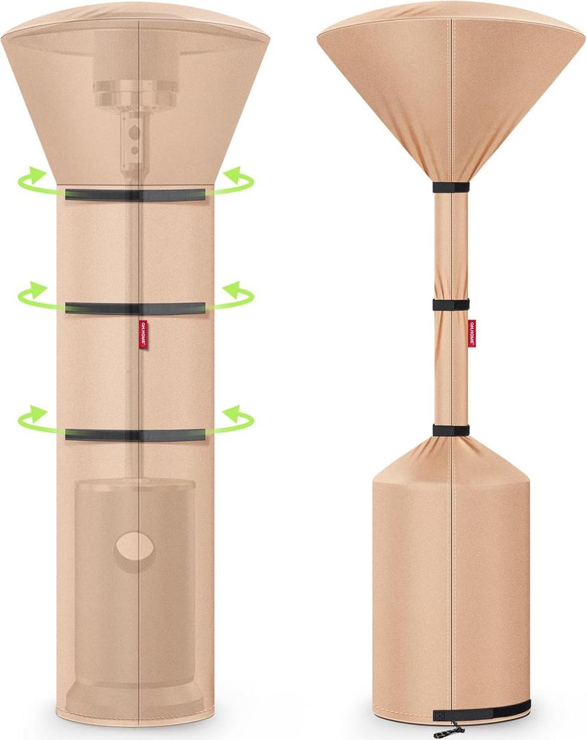 QH.HOME Patio Heater Covers, [2026 Upgraded Tear-Resistant Fabric] Waterproof with Robust Zipper,Dustproof/Wind/Sunlight/Snow-Resistant, (89"H x 33"D x 19"B ,Camel)