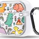 MOSNOVO Case for Airpods 4, Protective Clear Case with Shockproof Dual Layer Hard Luxe Metal Ring Designed for Airpods 4 Generation - Dinosaur Land