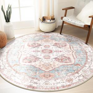6ft Area Rug Vintage Machine Washable Low Pile Carpet No Shedding Area Rugs for Living Room Bedroom Dining Room Kitchen Entryway Hallway Office Indoor-Pink/Blue/Red/Orange