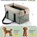 Center Console Dog Car Seat for Small Dogs,PU Leather Small Dog Car Booster Seat,Washable Foldable with Safe Protection Hooks Adjustable Straps and Storage Pocket Pet Up to 15lbs-Green