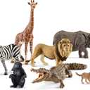 Schleich Wild Life - 7 PC Safari Animals Figurines Set with Lion, Giraffe, Zebra, Monkey, Rhino, Cheetah Cub Toys - Realistic Animal Figures Playset for Boys and Girls Ages 3+ - 77587