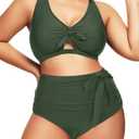 Daci Women 2 Piece Plus Size Bikini Swimsuit High Waisted Bottom Ruched Tie Knot Bathing Suit 20W