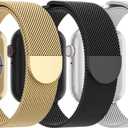 3 Pack Mesh Metal Band Compatible with Apple Watch Band 38mm 40mm 41mm 42mm 44mm 45mm 46mm 49mm, Stainless Steel Magnetic Loop Strap for iWatch Ultra 3 2 1 Series 11/10/9/8/SE/7/6/5/4/3 Men Women