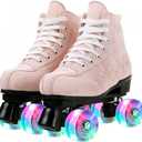 Roller Skates for Women and Men Cowhide High-Top Shoes Classic Double-Row Roller Skate Four-Wheel Roller Skates for Men Girls Unisex Christmas (42 - 10.24in - Women's 9 / Men's 7.5, pink camouflage with flash wheel)