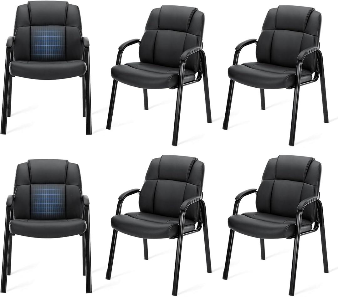 OLIXIS Waiting Room Chairs Set of 6, Leather Office Desk Reception Guest Stationary Side Chair with Padded Arms for Home Conference Lobby Area Meeting Church Medical Clinic Elderly Student