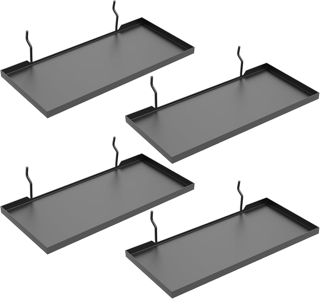13X6 Inch Pegboard Shelves Set of 4, Metal Peg Board Shelves Accessories, Flat Display Shelves for Pegboard, Metal Retail Display for Storage and Organization, Black