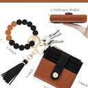 Small Wristlet Wallets for Women Keychain Wristlet Wallet RFID Blocking Key Chain Wallet With Zipper Coin Pocke,2 Id Window(BrownBlack)