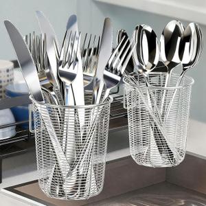 Dish Rack, Stainless Steel Kitchen Drain Basket, Compact Utensil Drying Rack Dishwasher Accessory, Hanging Cutlery and Utensil Organizer, Set of 2