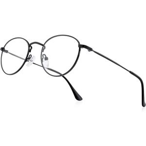 Small Metal Round Reading Glasses for Women Men Classic Vintage Retro Shades Blue Light Blocking Computer Readers (Black)