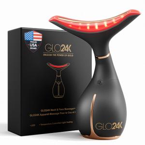 GLO24K Red Light Face & Neck Beauty Device  3-in-1 Facial Massager Tool with LED & Vibration for Skin Revitalization and Neck Firming (Black)