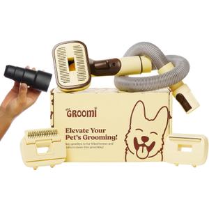 The Groomi Pet Brush Kit - 3-in-1 Dog & Cat Hair Grooming Kit, Pet Hair Remover Works with Dyson & Universal Vacuum Attachment, Mess-Free, Reduce Shedding, Short, Long or Medium Pet Fur, All Breeds