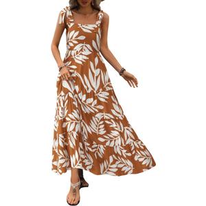 PRETTYGARDEN Women Dresses 2026 Summer Floral Sleeveless Maxi Dress Casual Spaghetti Strap Tiered Flowy Beach Long Dress, XL