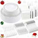 WELLIFE 350pcs Silver Party Dinnerware Set for 50 Guests, Silver Wedding Plates Disposable Heavy Duty, Including :50 Dinner Plates, 50 Dessert Plates, 50 Cups, 50 Napkins, 50 Sliver Silverware Set