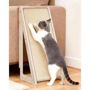 Modern Cat Scratcher for Indoor Large Cats, 26.4'' Sisal Scratching Ramp & Pad, Wooden Cat Furniture