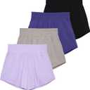 Real Essentials 4 Pack Women's 2.5'' High Waisted Running Shorts with Liner - Quick Dry, Dry Fit, Gym Workout Large