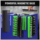 Magnetic Socket Organizer Holder Tool: 8PCS Set includes 2PCS 1/4", 4PCS 3/8", 2PCS 1/2" Drive Socket Storage Trays Toolboxs, Holding 199 Slots Soft Rubber Covering Black Green (sockets not included)