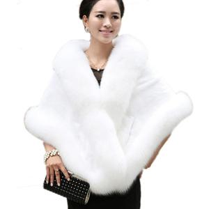 Women's Faux Fur Coat Wedding Cloak Cape Shawl for Evening Party (Ivory White)