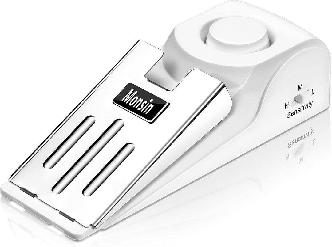 Door Stop Alarm, Door Stopper with 120DB Security Alarm, Floor Wedge Doorstop for Travel Apartment Home House (Pack of 1) (White)