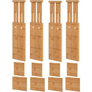 4.4" High Drawer Dividers with Inserts, Bamboo Drawer Dividers for Clothes, Expandable from 12-17.5", Adjustable drawer organizer for Bedroom, Kitchen & Office, 4 Dividers with 8 Insert.