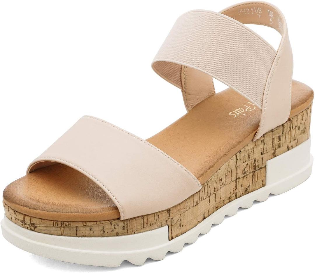 DREAM PAIRS Women's Open Toe Casual Platform Sandals (8.5, Nude-2)
