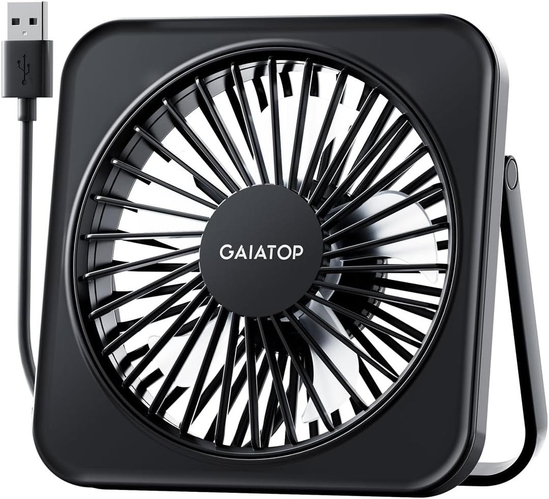 Gaiatop USB Desk Fan, 5 Inch Small Portable Table Desktop Fans with Strong Wind Ultra Quiet 3 Speeds and 180 Tilt Folding, Mini Personal Cooling Essentials For Office Home Bedroom Dorm Kitchen Black