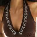 Verdusa Women's Y2k Halter Top Going Out Summer Tops Floral Print Crop Top Boho Backless Shirts (Brown, XS)