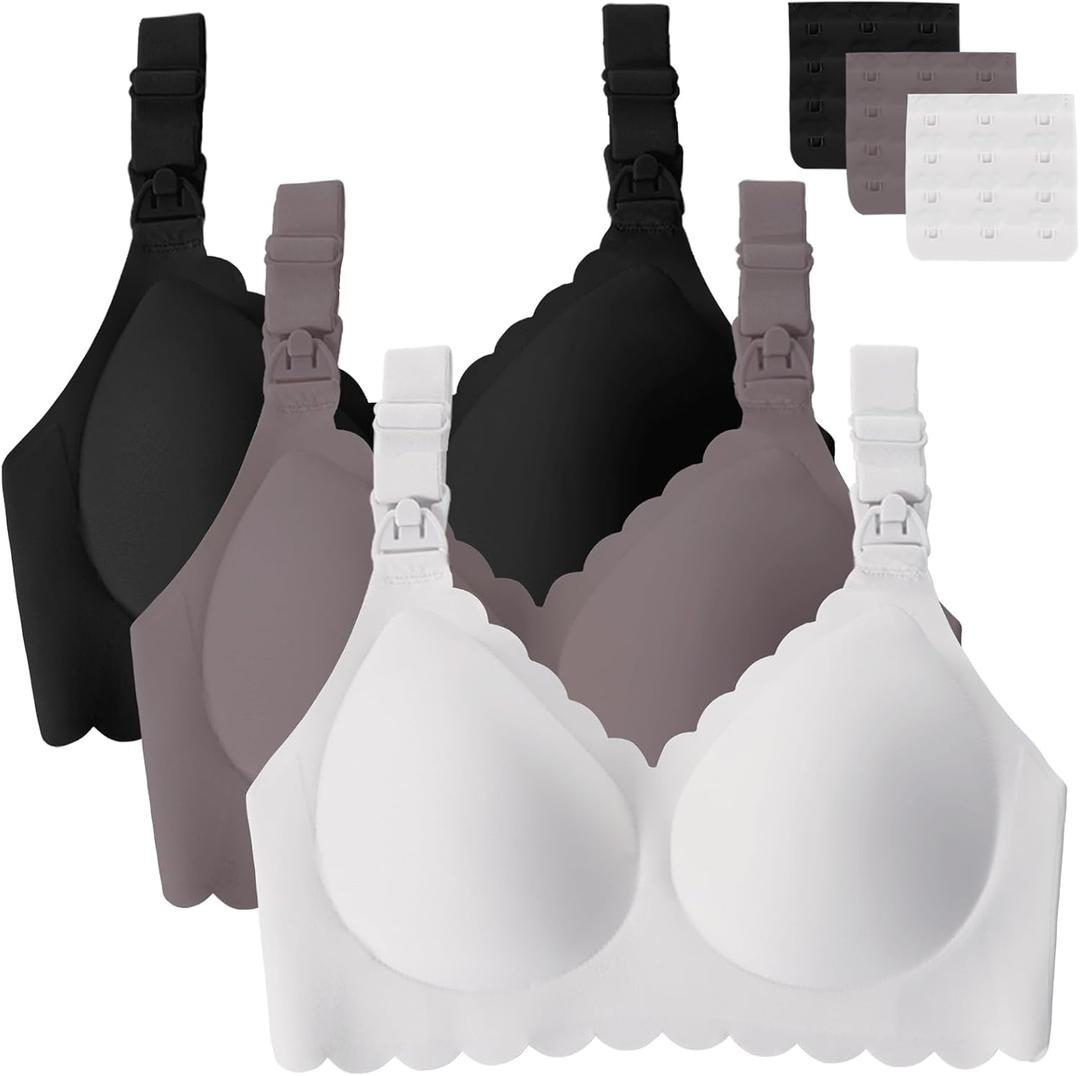 Gailife 3 Pack Nursing Bras for Breastfeeding Seamless Wireless Maternity Bras for Pregnancy Soft Sleep Breastfeeding Bra (Medium, Black/Grey/White)