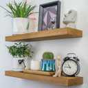 Wood Floating Shelves,Rustic Wood Wall Shelves for Bathroom Living Room Bedroom Kitchen Farmhouse Laundry Room Set of 2,Handmade-Thickened Wall Shelf (Golden Oak, 24''x8''x1.5'')